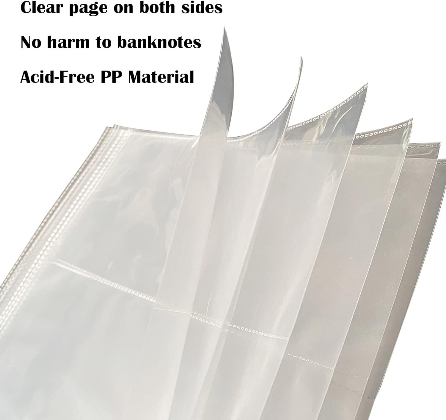 50 Sheets Currency Pages 3 Pockets Paper Money Protectors for 3 Ring Binders