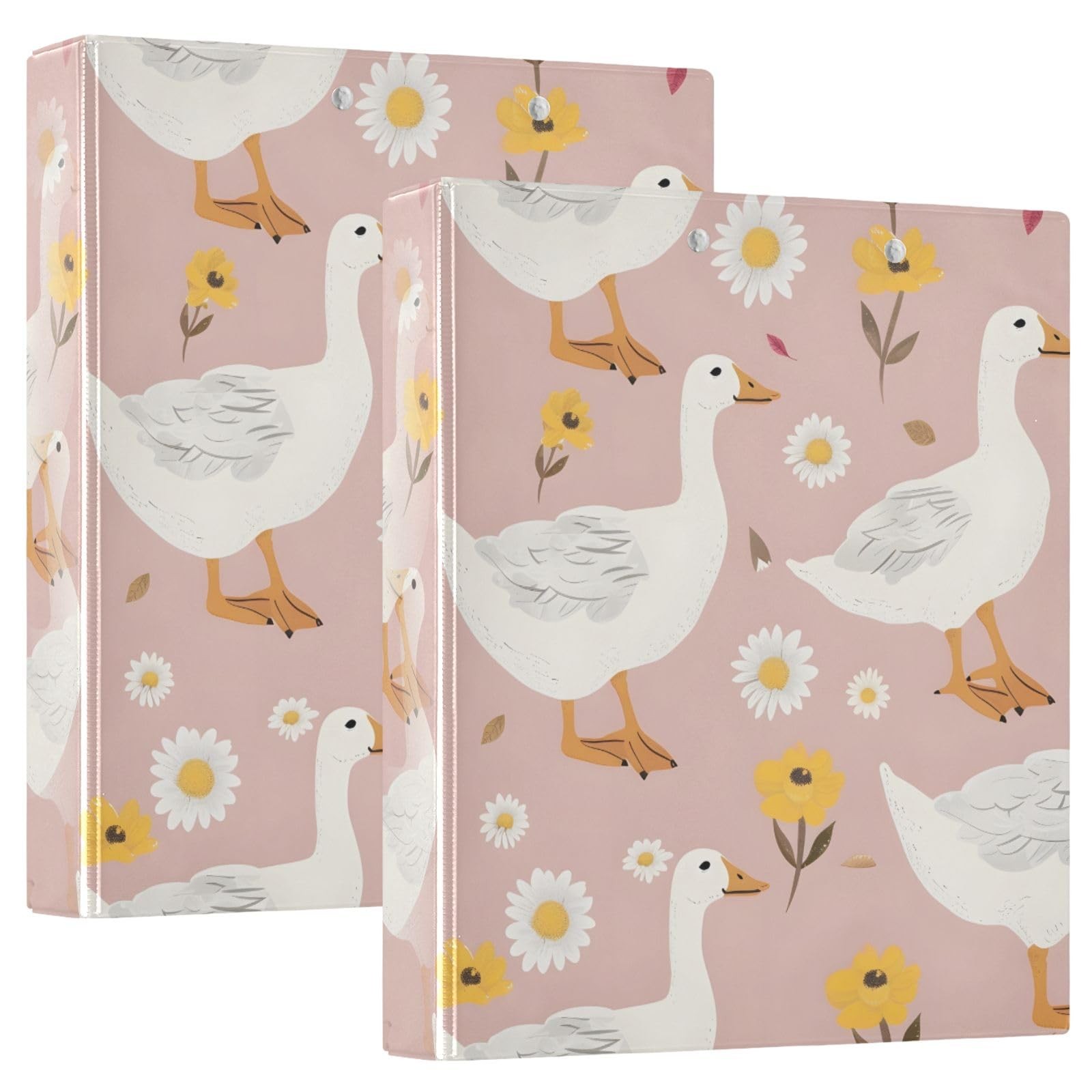 3 Ring Binder Cute Goose on A Pink Girly Background 1.5 Inch Round Rings Hold…