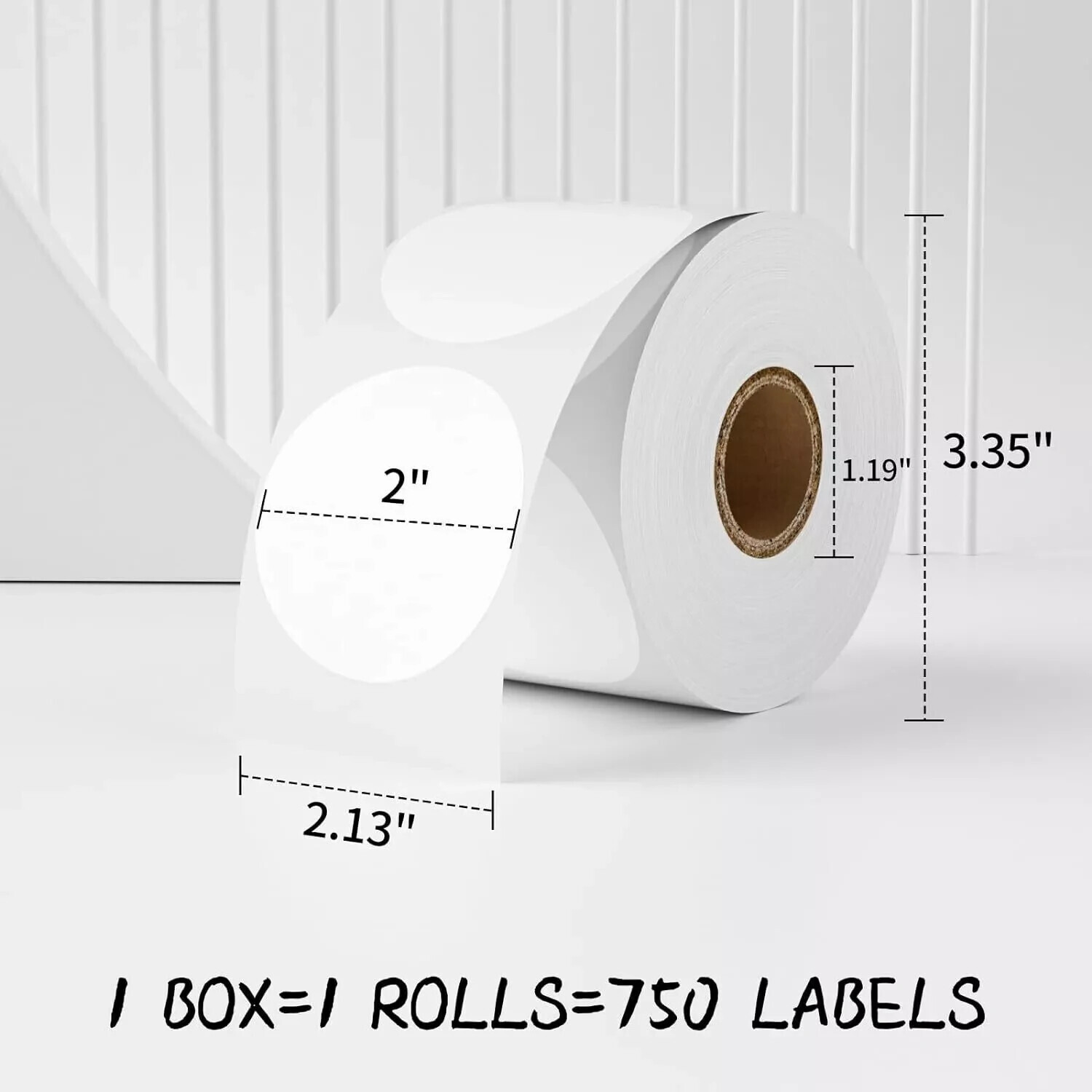 Direct Thermal Labels 2 Inch (50mm) Round Self-Adhesive Stickers 750/Roll 2 Roll