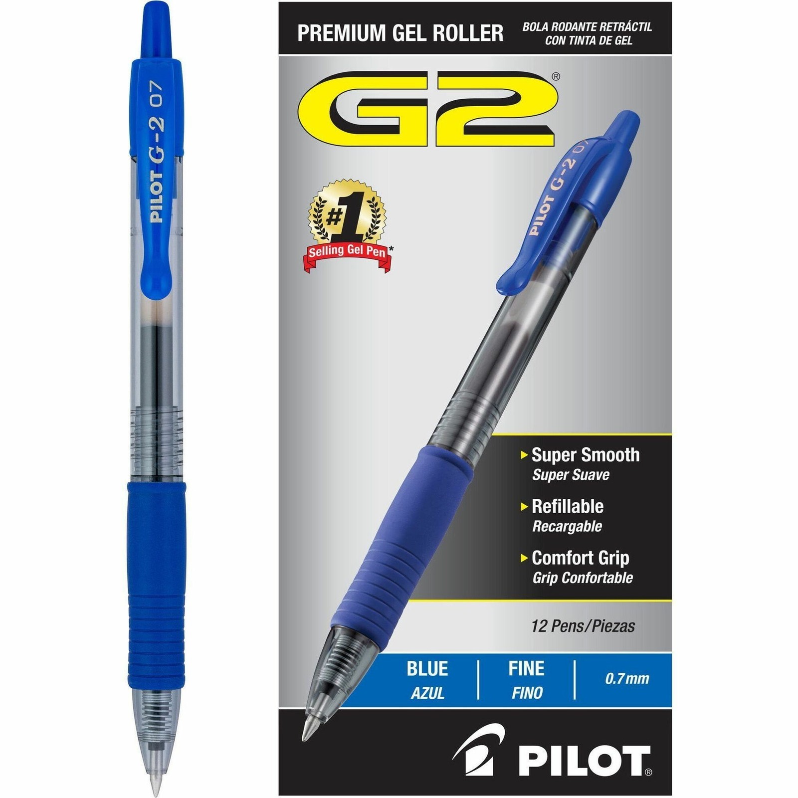 Pilot 31021 G2 Gel Ink Pen 0.7mm Blue Retractable 12 Pack
