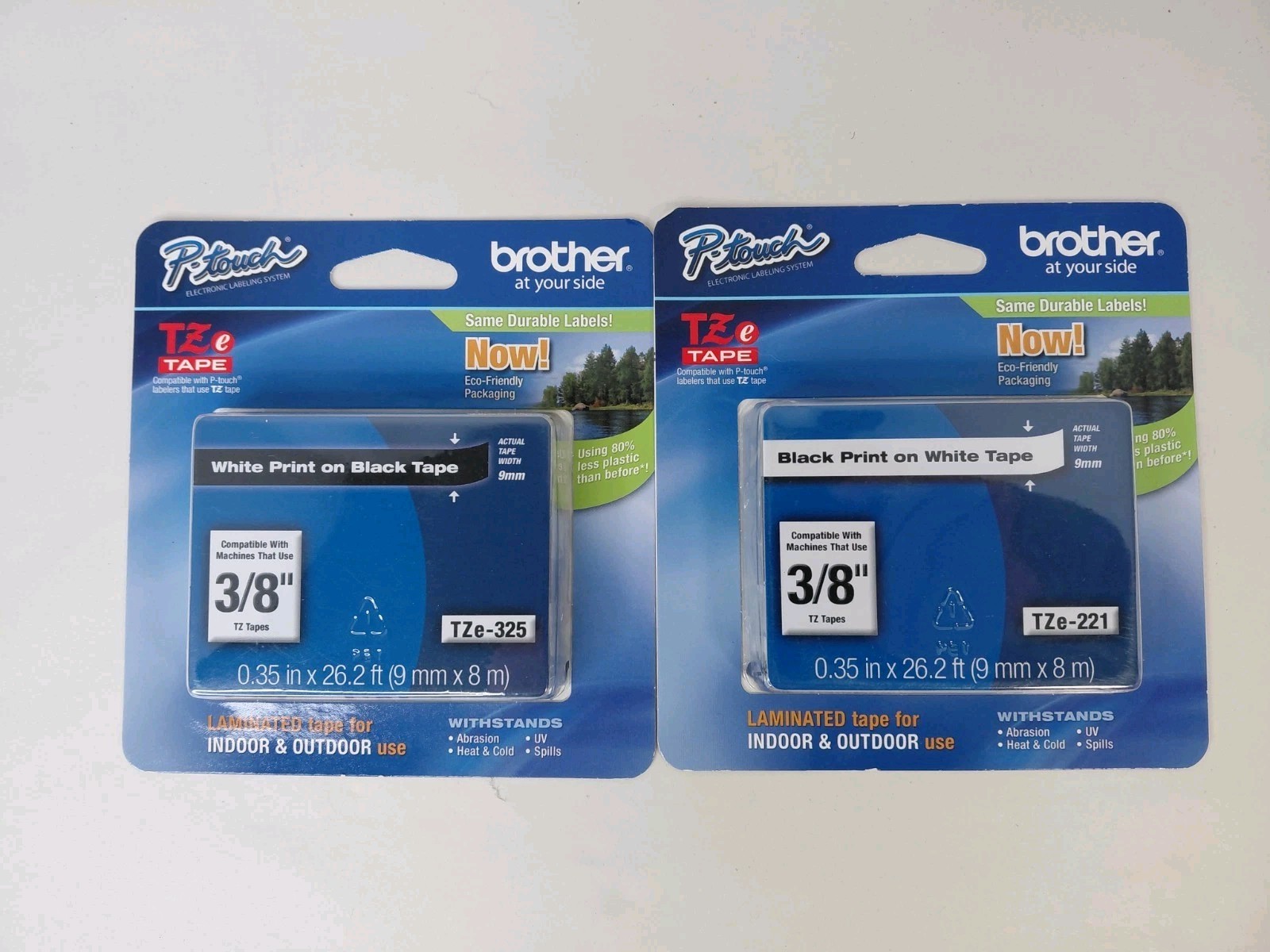Brother P-Touch TZe-325 White on Black Tape & TZe-121 Black on Clear Tape