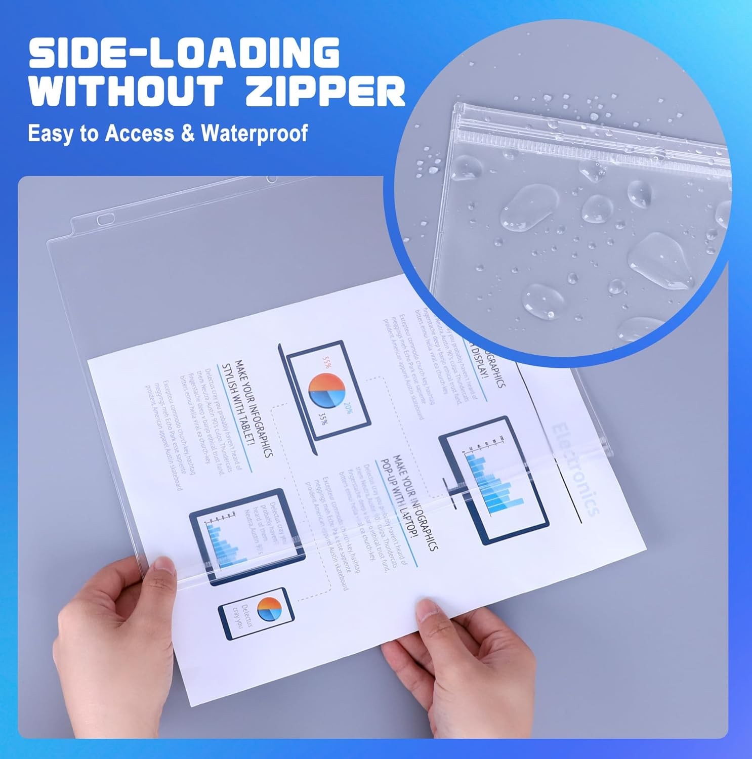 10 Pack Letter Size Binder Pockets 3 Ring Binder Zipper Pouch, 3-Hole Waterproof