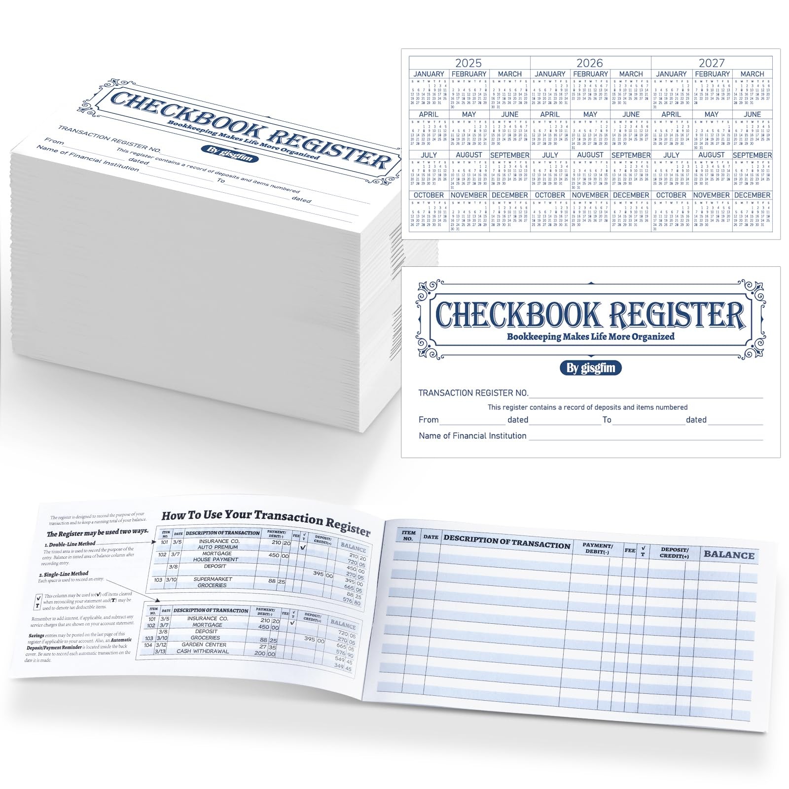 100 Pcs Checkbook Registers for Personal Checkbook 25/26/27 Calendars Transac…