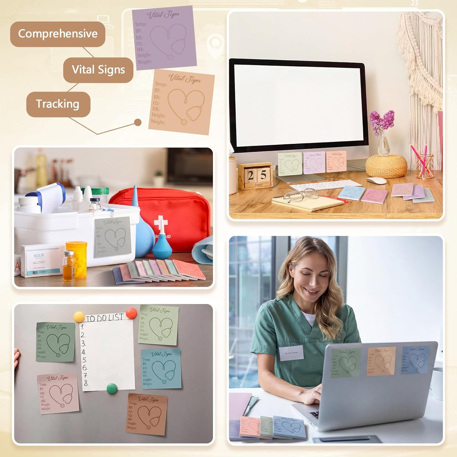 9 Pcs Vital Signs Sticky Notes Cute Self Stick Notepads Easy to Post Desk Suppli