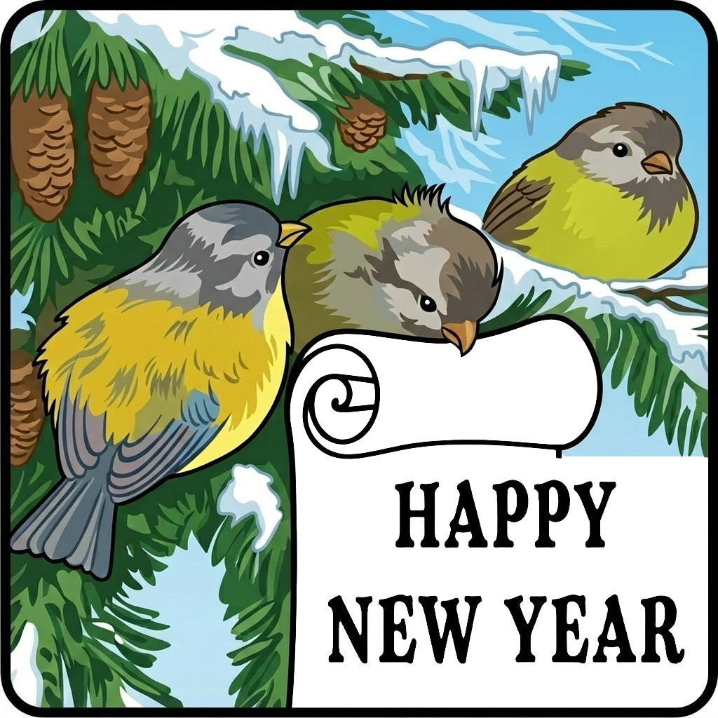 30 Custom Vintage Happy New Year Birds Personalized Address Labels