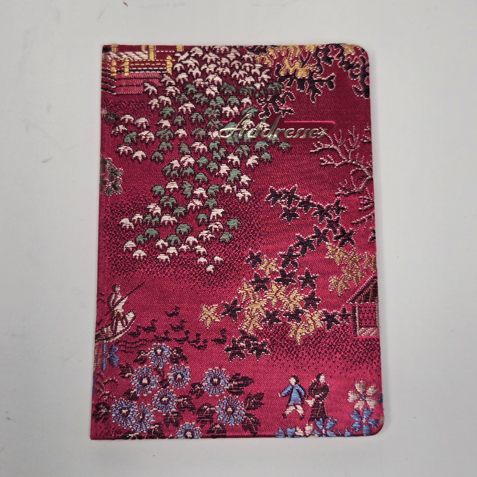 Shanghai, China Embroidered 176 Address Book – Red Silk Brocade Cover – VTG NOS