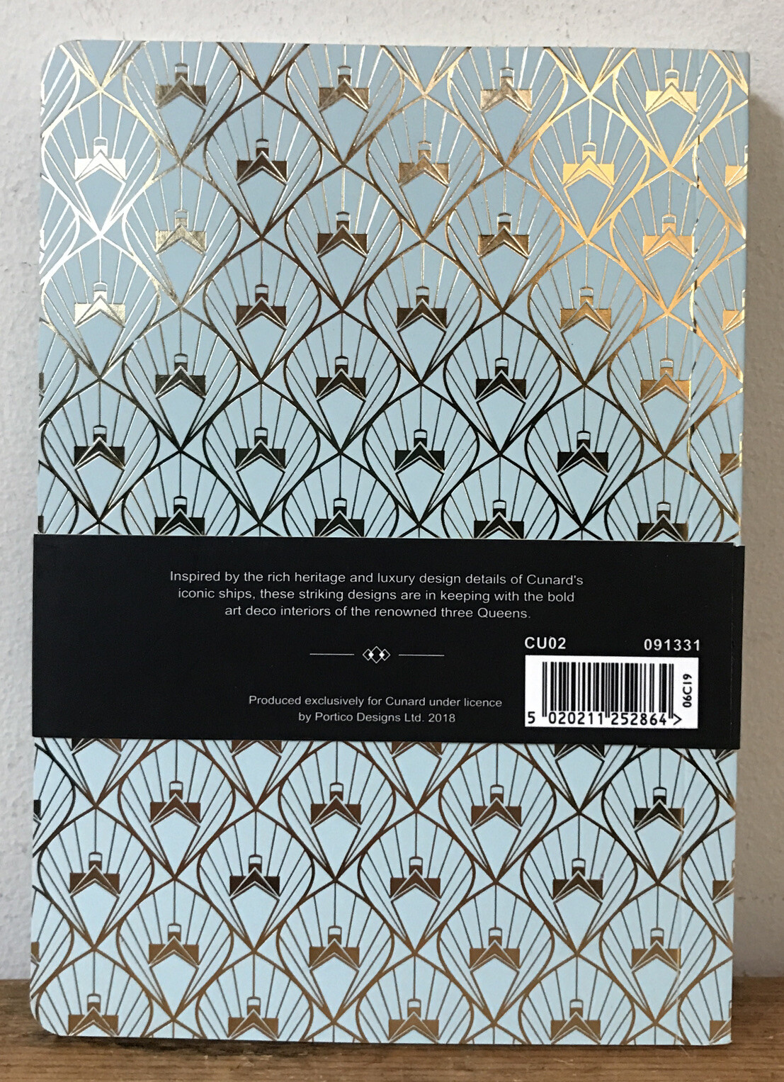New Cunard Line 3 Queens Portico Designs Art Deco Blue Gold Foil Notebook