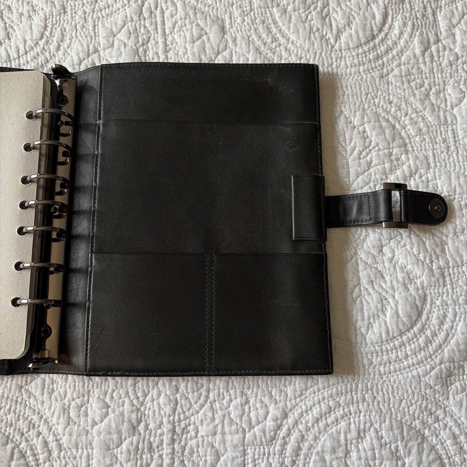 Vintage Day-Timer Genuine Leather Planner Black 6 Ring Binder Silver Buckle