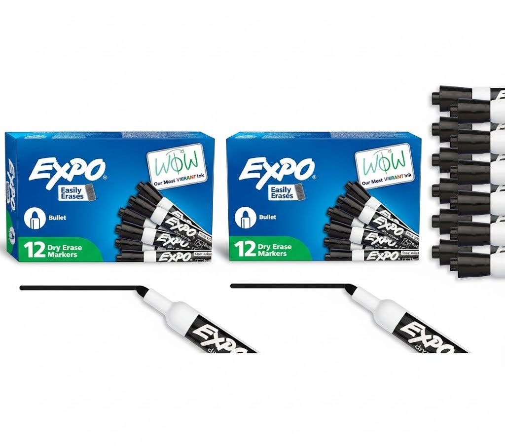 Expo Low Odor Markers Bullet Black Dry Erase Markers 2x 12 total of 24ct