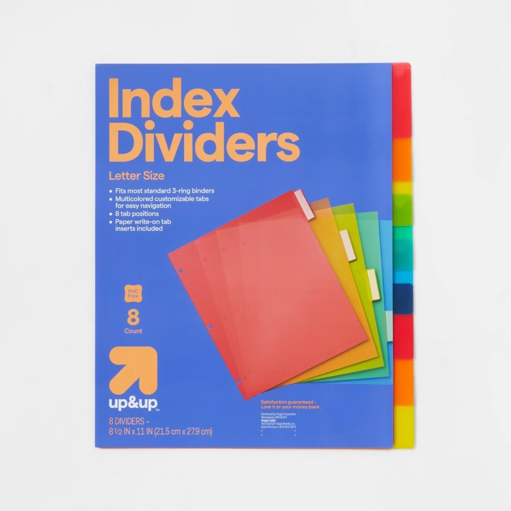 8ct Plastic Letter Index Dividers