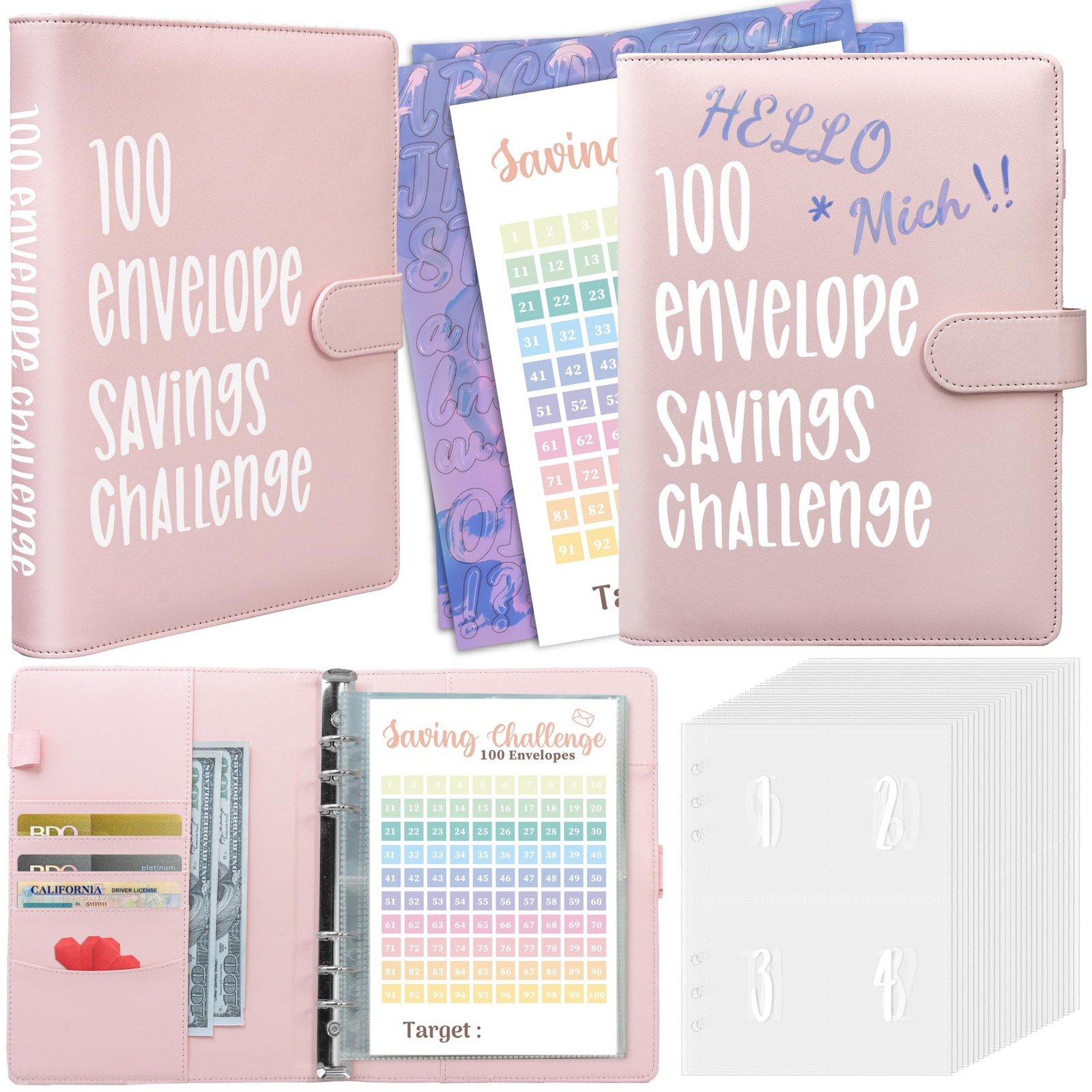 100 Envelopes Saving Challenge Binder A5 Budget Cash Envelope Pink $5,050