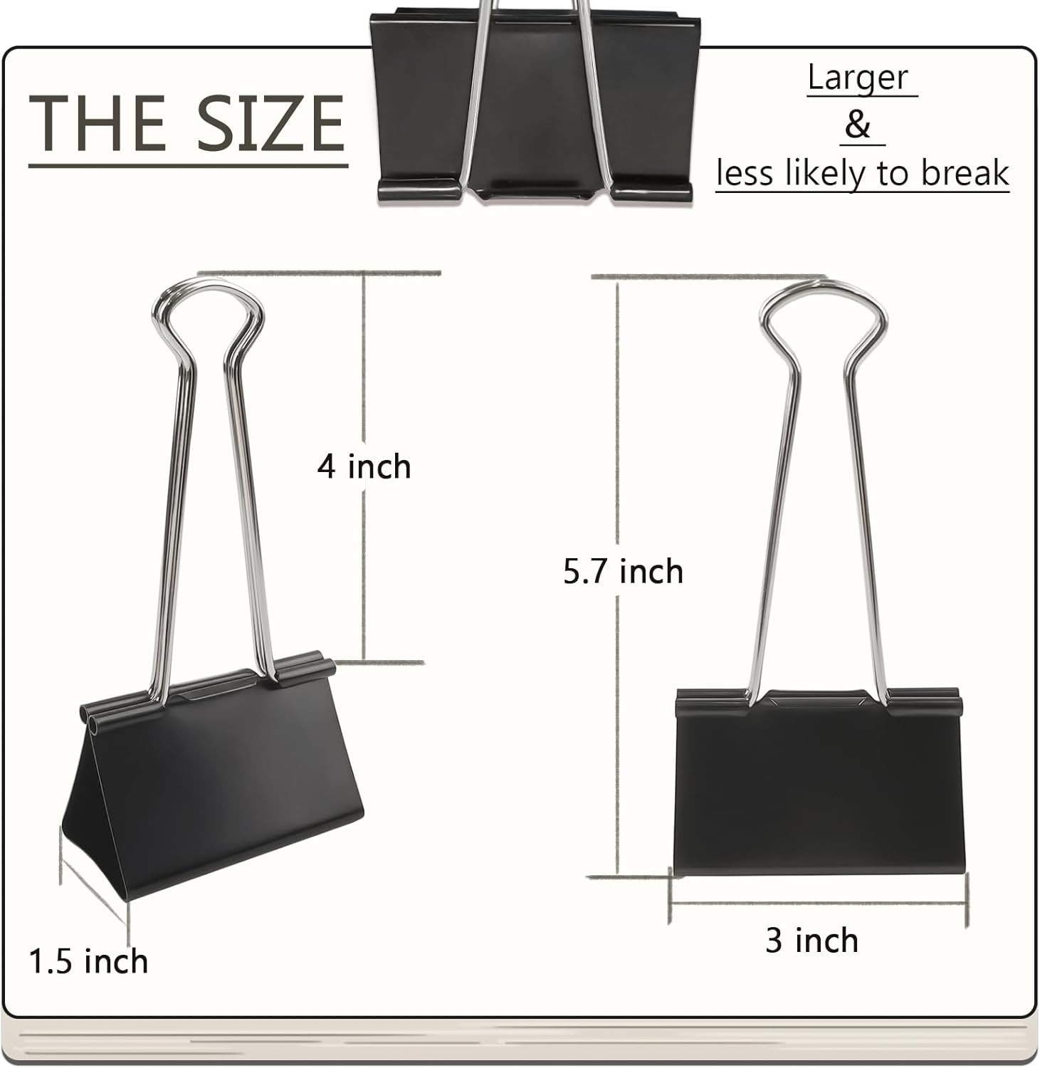 3-Inch Extra-Large Binder Clips – Heavy-Duty Black Paper Clamps, 75mm Width, 8-