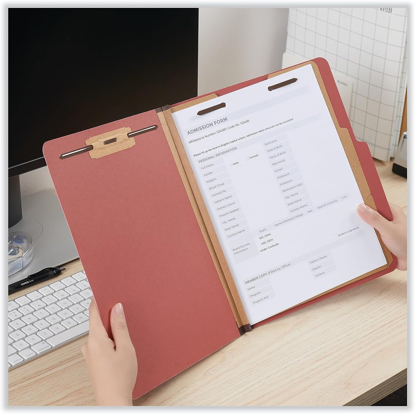 Pressboard Classification Folder, Letter, 6-Section, Red, 10/Box