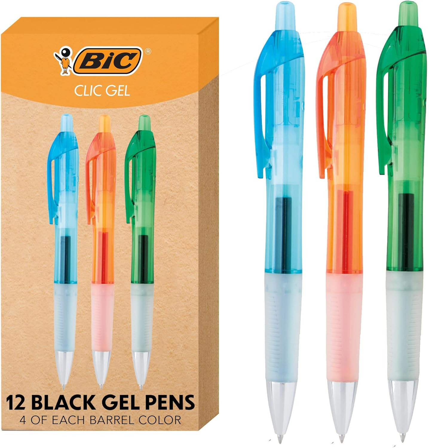 BIC Intensity Clic Black Gel Pens, Medium Point 0.7mm, Retractable, 12 Count