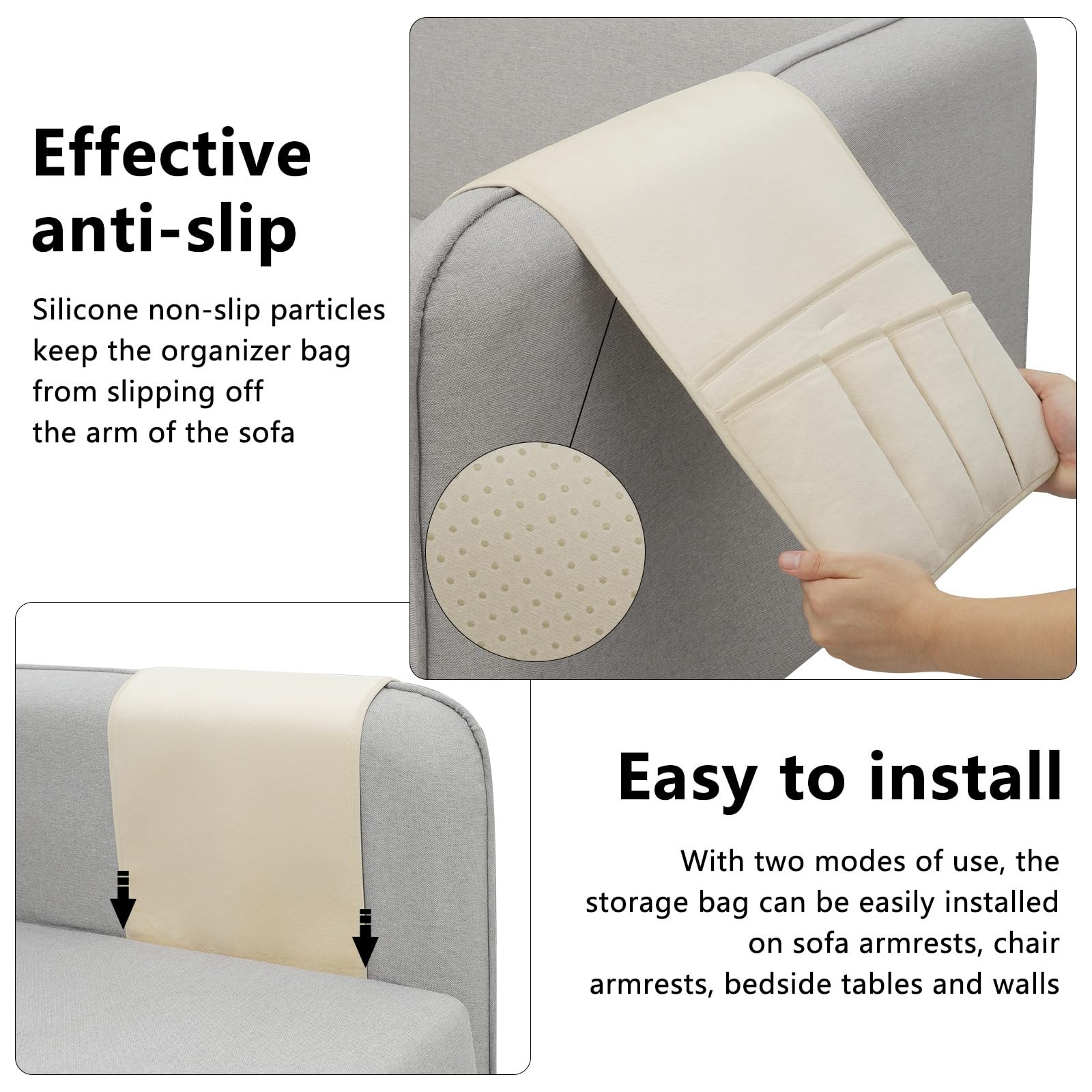 WETRBWEH TV Remote Control Holder Couch Caddy, Non-slip 35″x12.4″, Beige