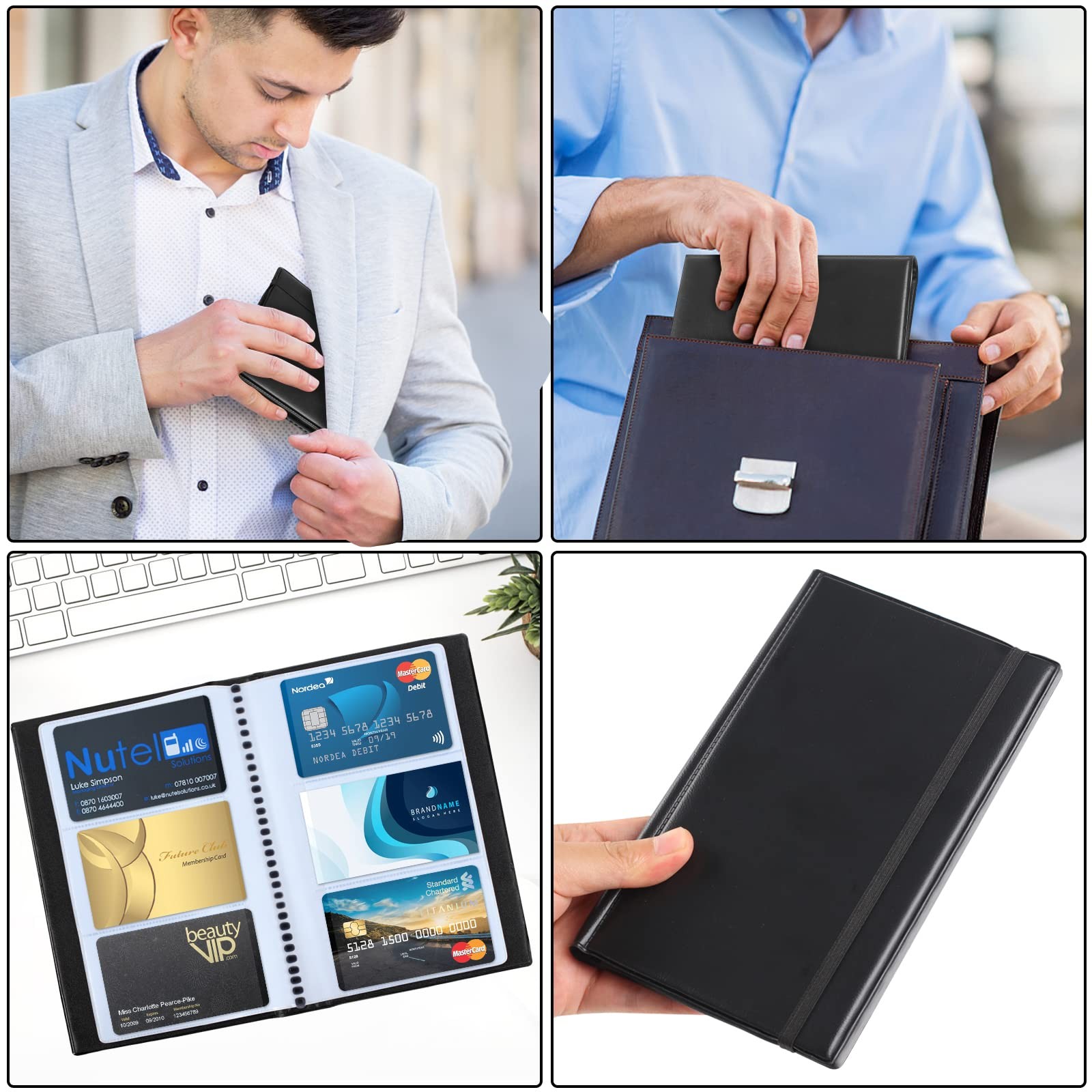 2 Leather pu Business Cards Holder Case Organizer 180 Name ID Credit Card Book