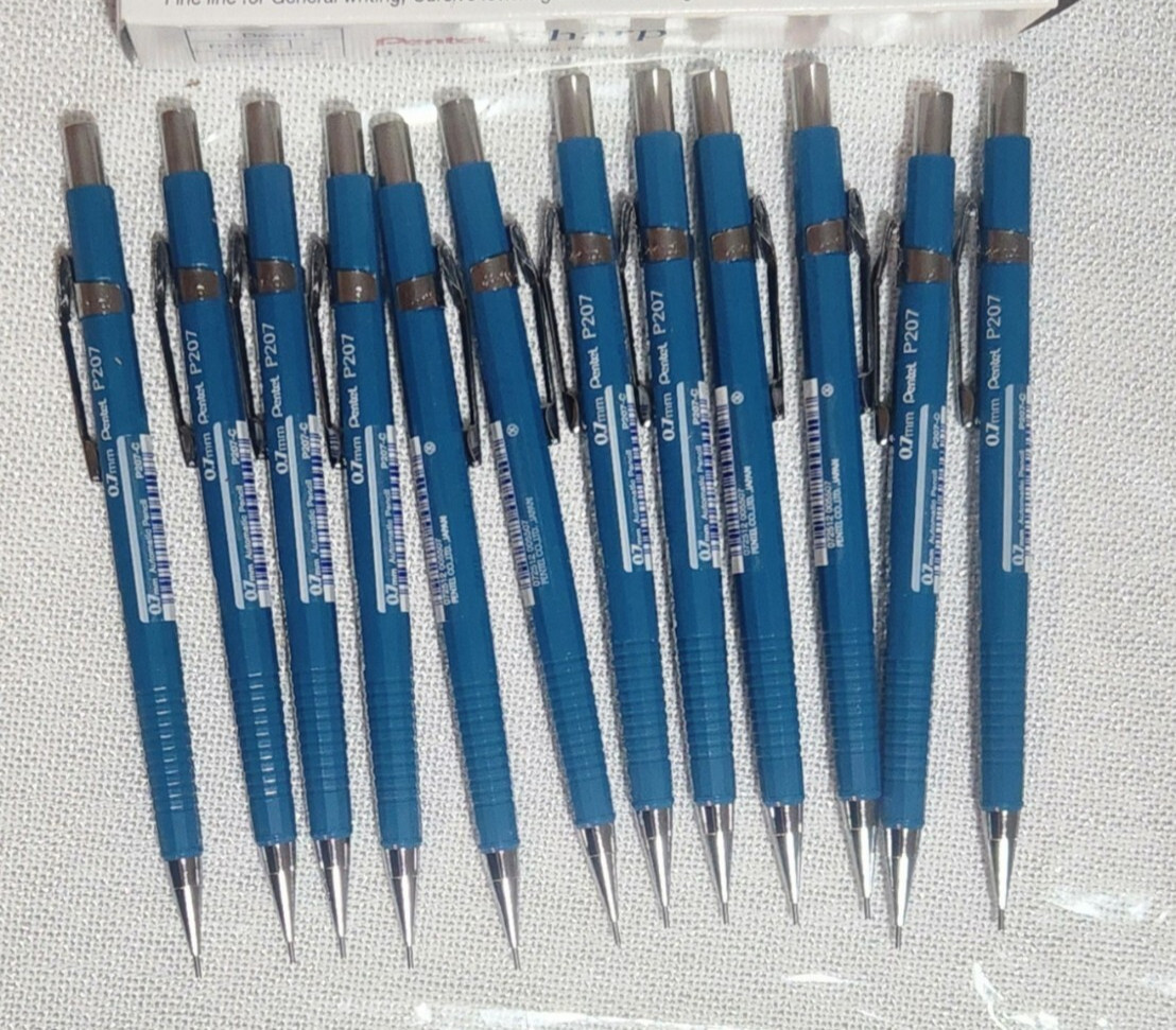 Pentel SHARP Automatic DRAFTING pencil eraser Blue Barrel 7 mm P207 LOT 12 NEW