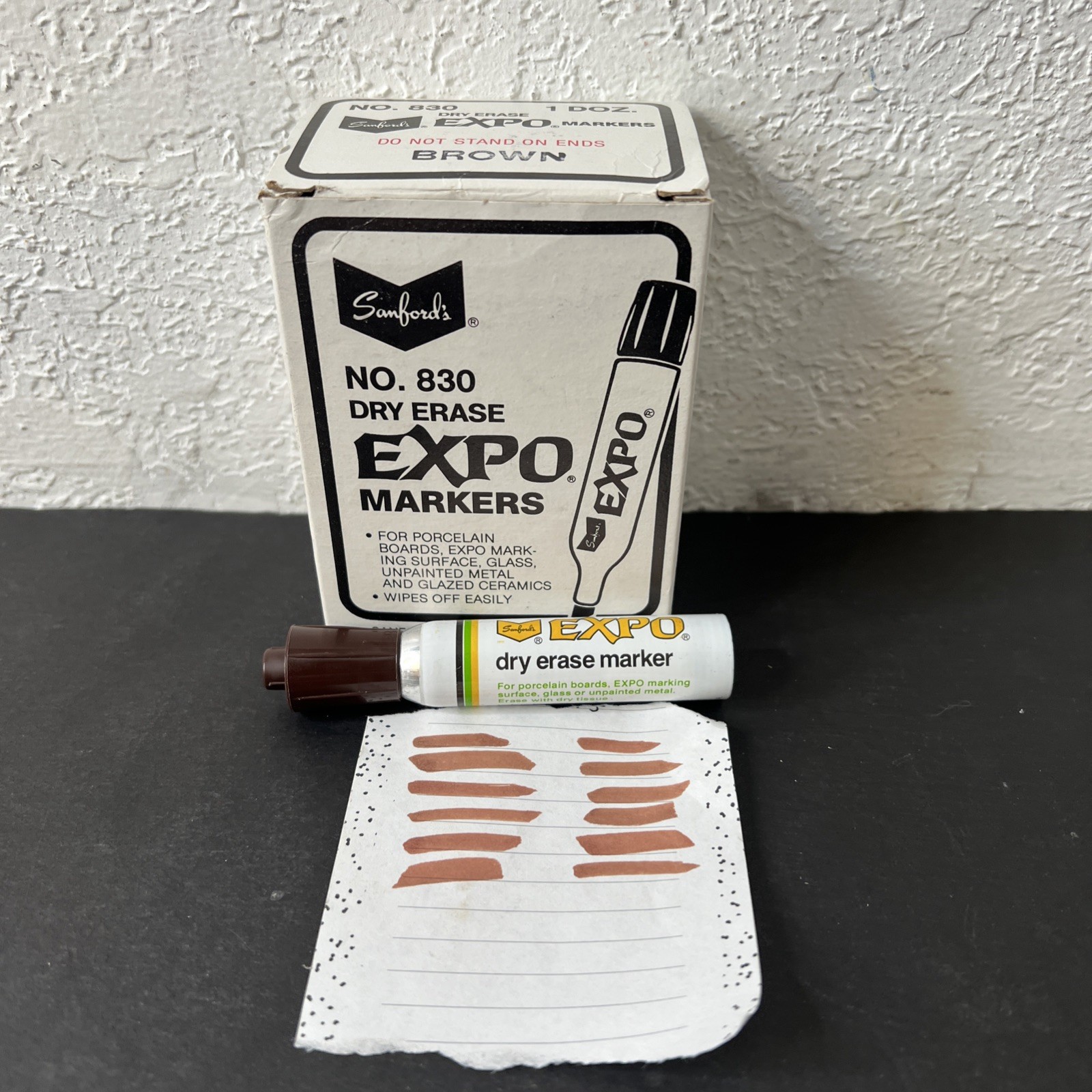 Box Of 12Vintage Sanford Expo Dry Erase Markers Brown 830 USA Potent Porcelain