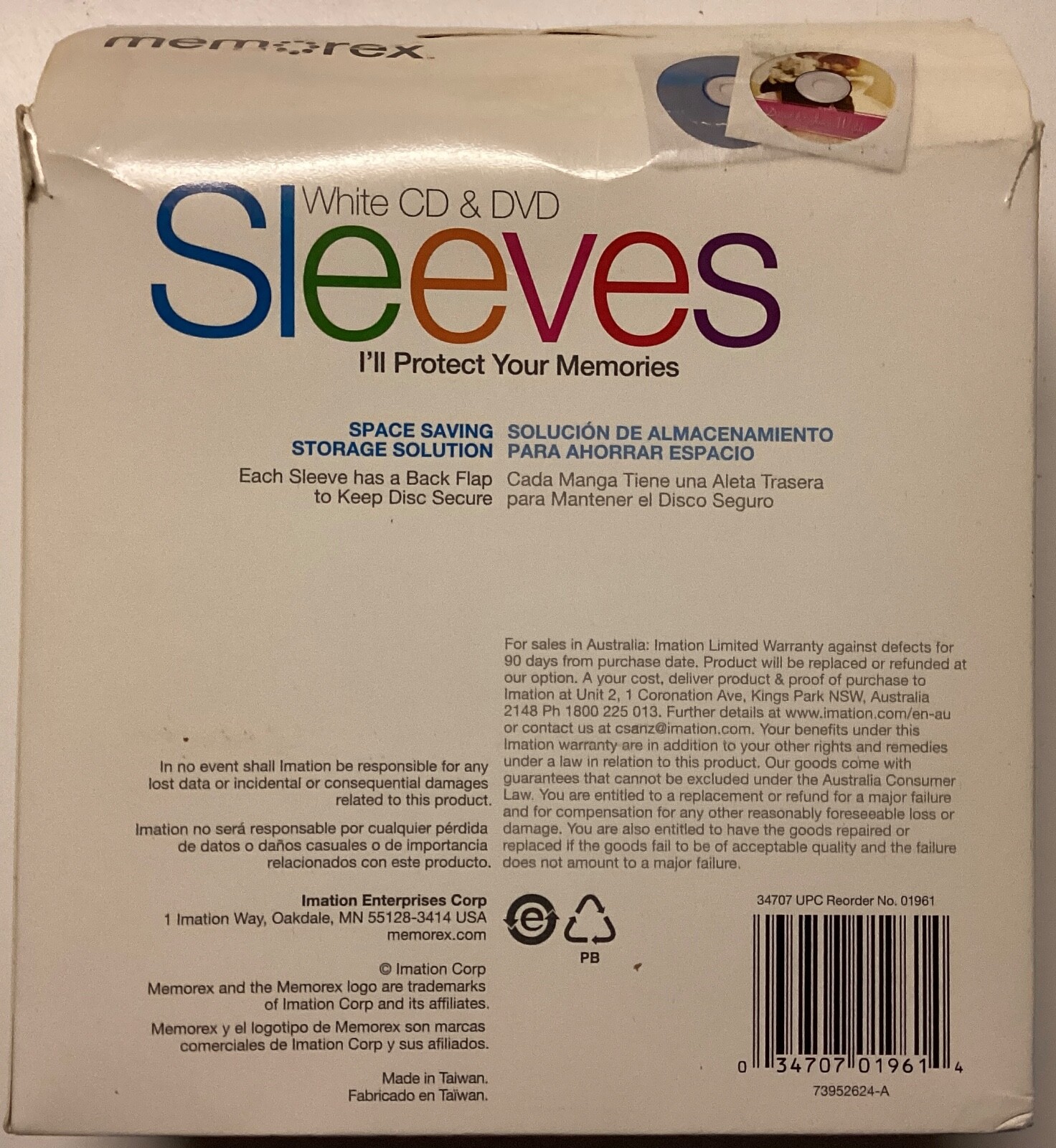 Memorex White CD & DVD Paper Window Sleeves 100 Pack NEW