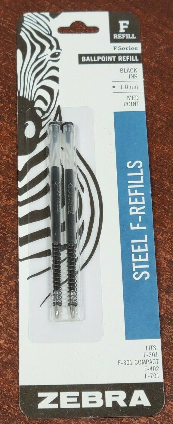 2 refills F-Refill for Zebra F-301 F301 F-402 F-701 Pen Black 1.0mm Part # 85412