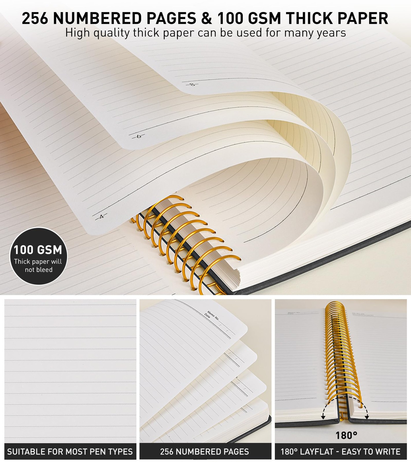 A4 Spiral Notebook Journal 8.5” x 11”, 256 Numbered Pages Hardcover Leather J…