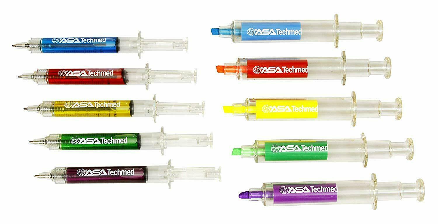 New Year gift Nurse Highlighter And Pen Set – 5 Syringe Pens+Highlighters 10pc