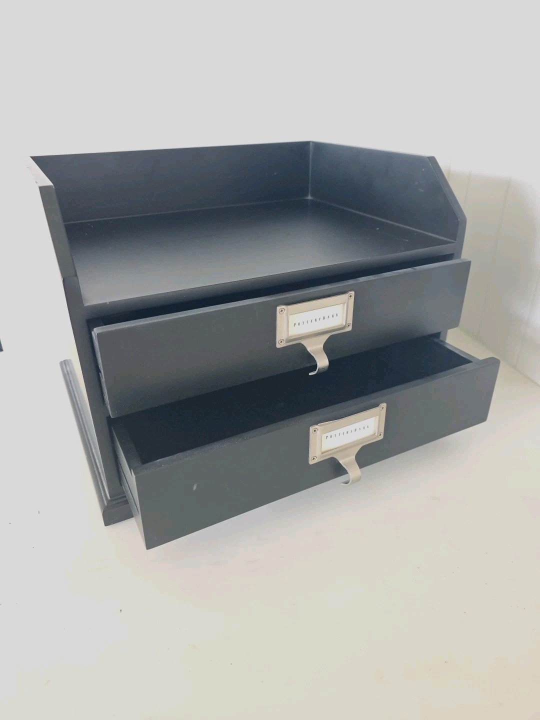 Pottery Barn Bedford Black Desktop Two Drawer Desk Organizer Shelf