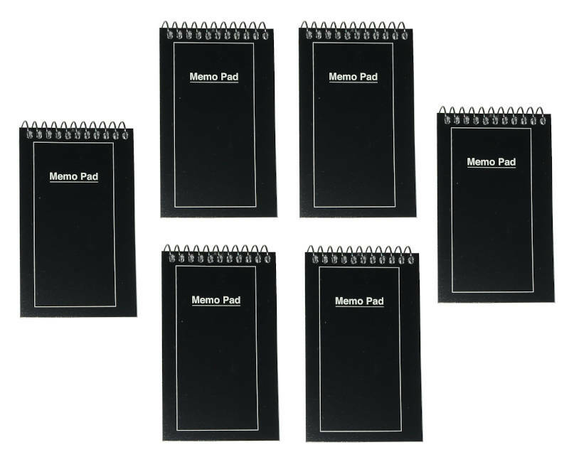 3″ x 5″ Spiral Note Pad/Book/Memo, Pack of 6, Black Cover, Lined, 50 Sheets Each