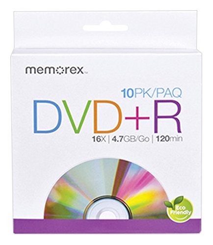 Memorex DVD R 16X 4.7GB/GO 120min (10 Pack, eco 10 Pack DVD+R, Multicolor