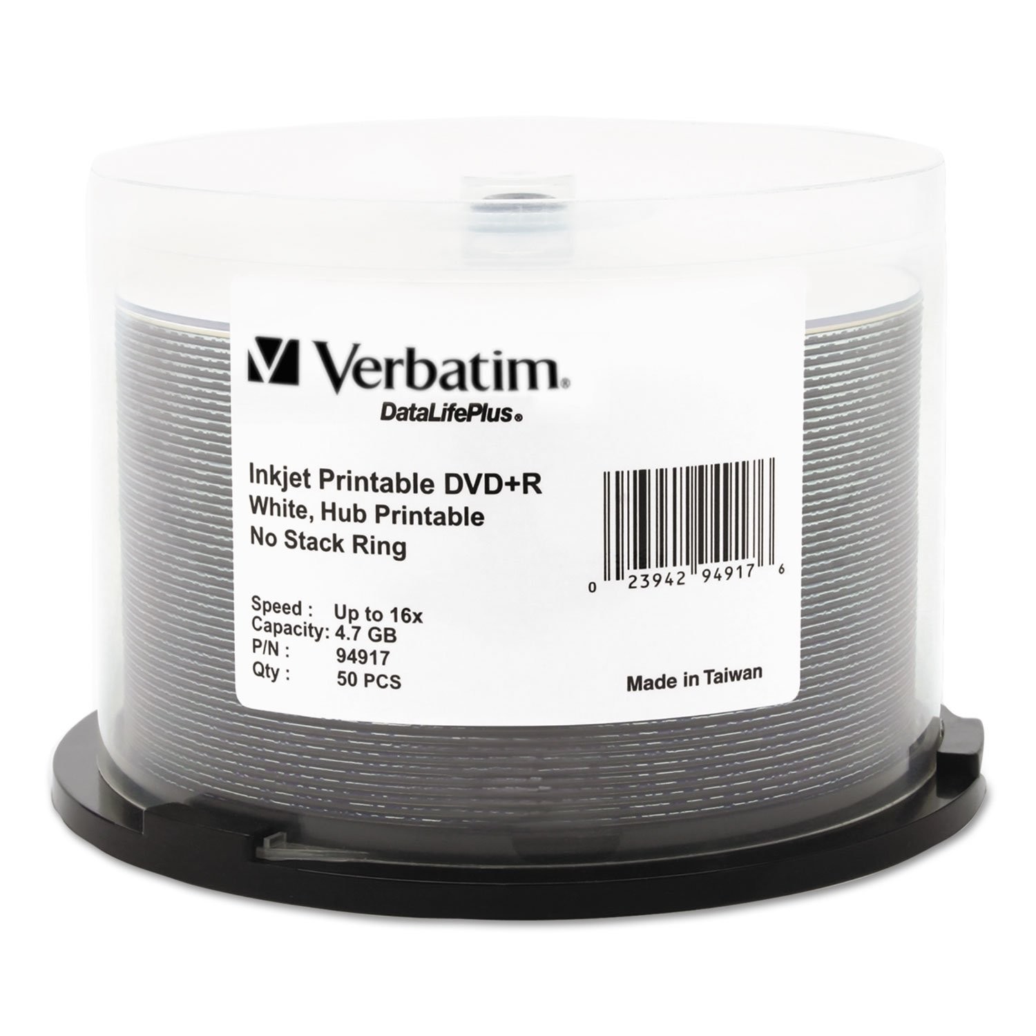 Verbatim DVD+R 4.7GB 16X DataLifePlus White 1 Count ( Pack of 1),