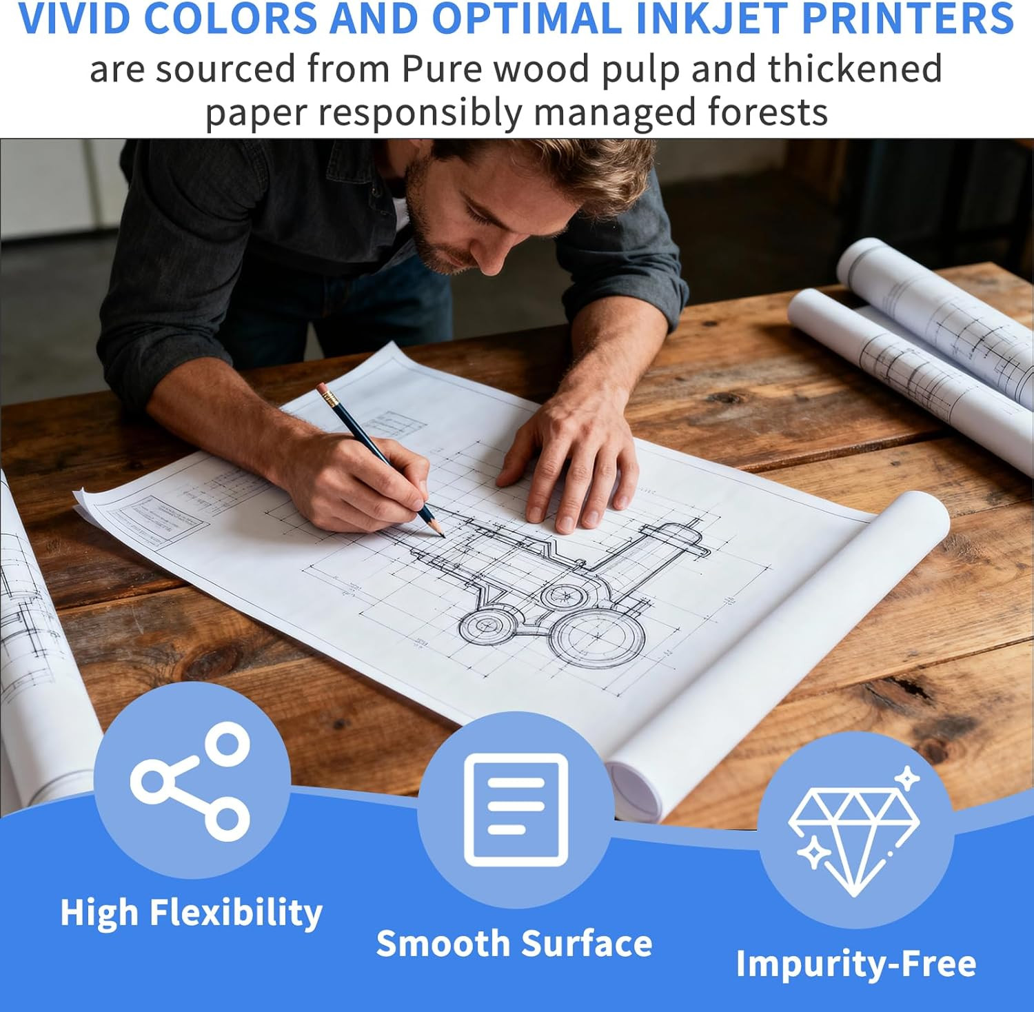 Wide Format Paper – 24″ X 150′ Plotter, 2 Roll CAD Bond, 20 Lb Bond, Paper on 2″