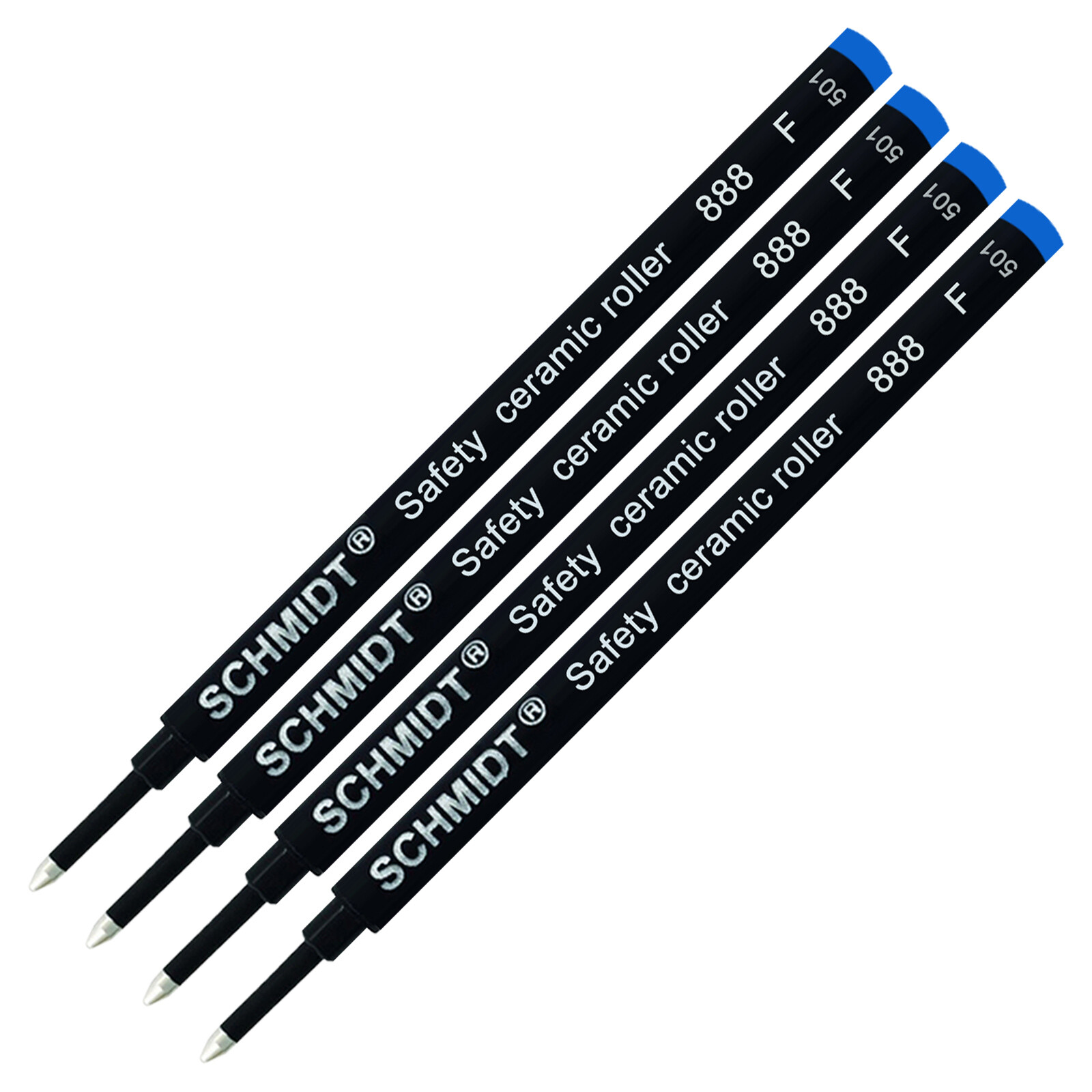 4X- Schmidt 888 F Safety Ceramic Tip Plastic Tube Rollerball Refills, Blue, Fine