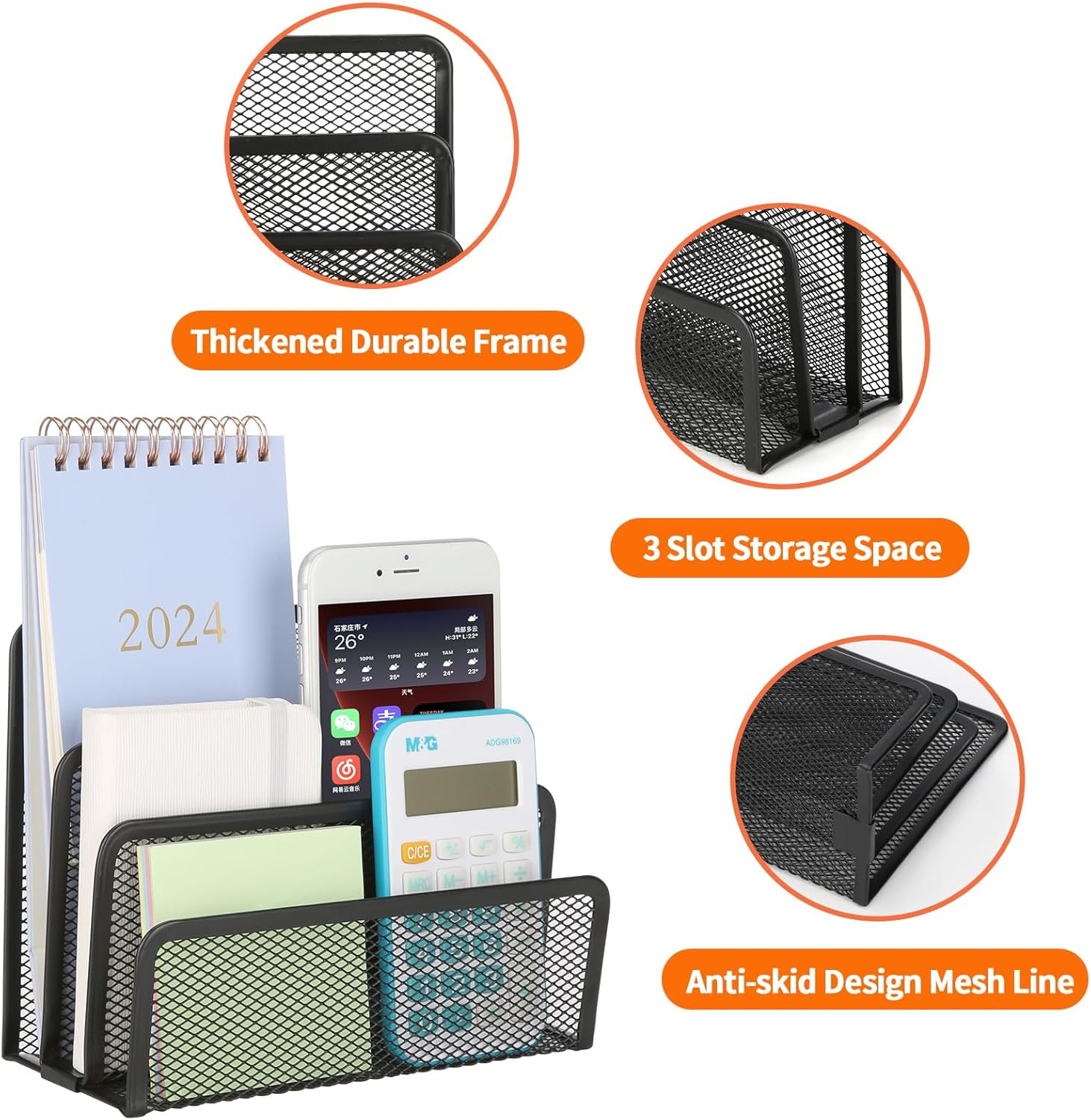 2 Pieces Desk Mail Organizer, Metal Mesh Small File Holders Letter Organizer, Bi