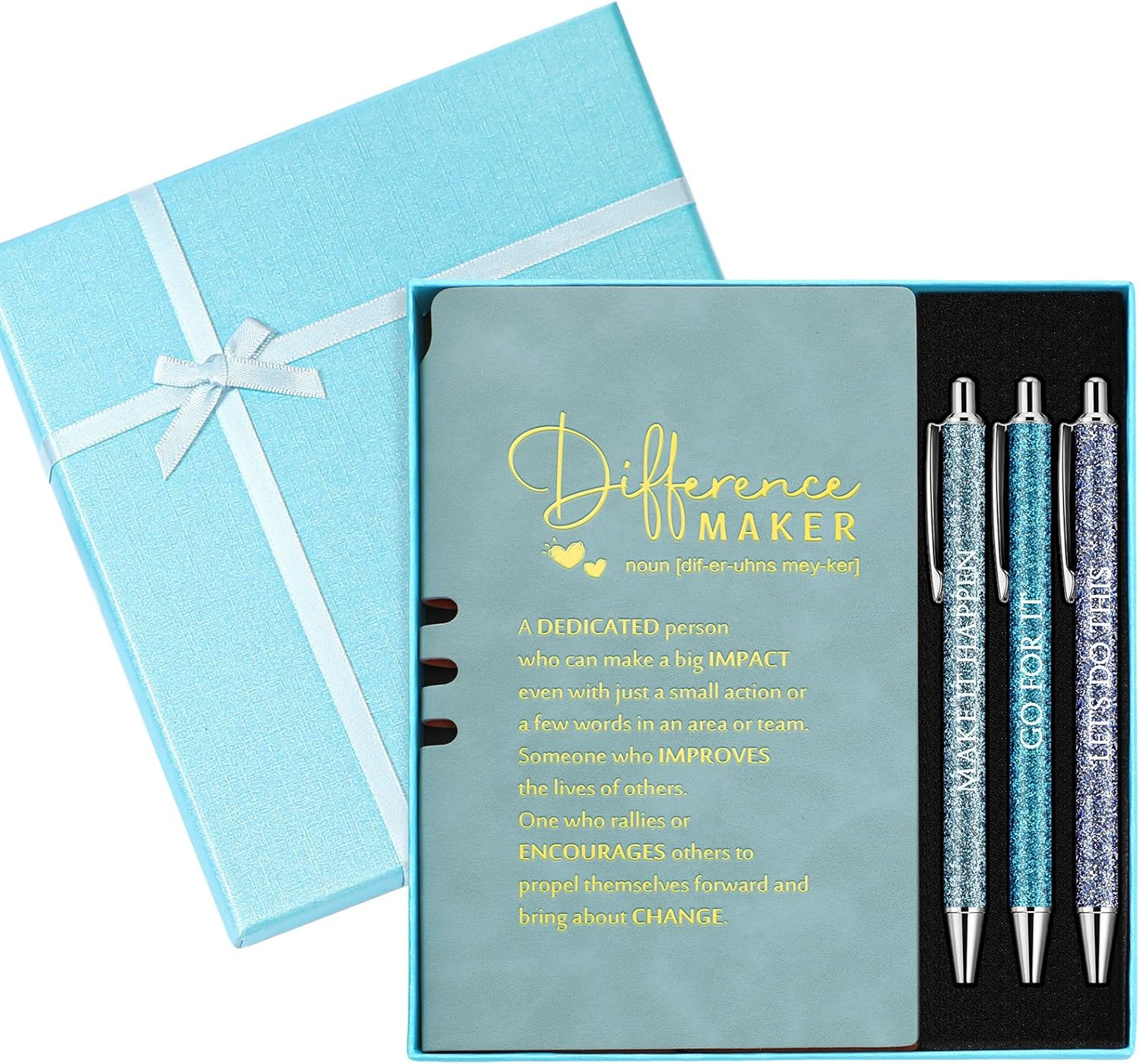 5 Pcs Inspirational Leather Journal Set Notebook Pen with Gift Box for Blue