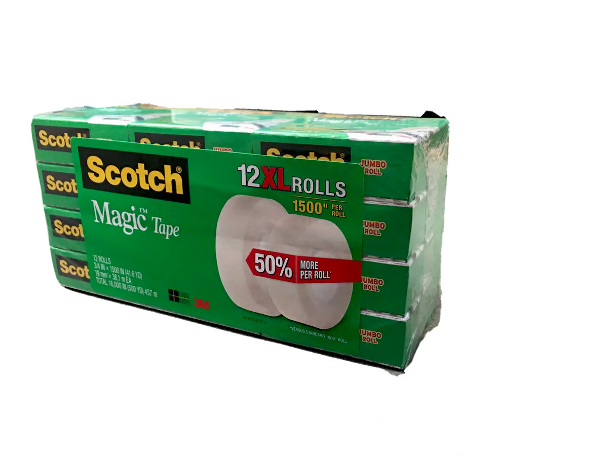 Scotch Magic Tape Refill 12 Rolls, 3/4″ x 1500″ per Roll Original Matte Finish