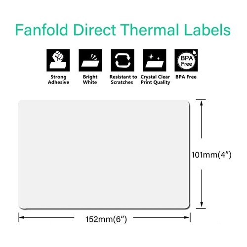 4×6 Fanfold Direct Thermal Mailing Shipping Labels Perforated for Zebra & Rollo