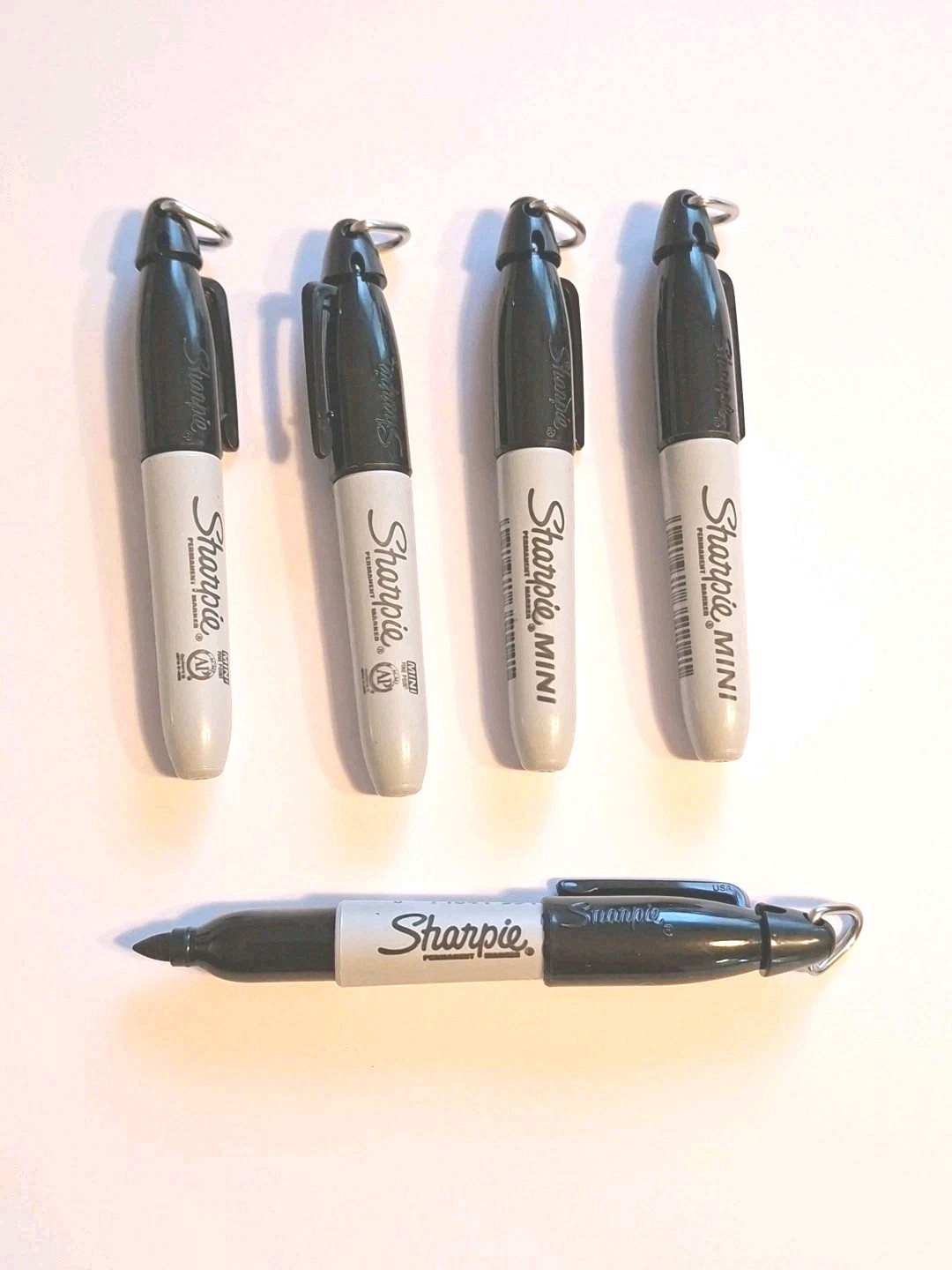 5pk Mini Permanent Markers with Keychain Clips Fine Point New