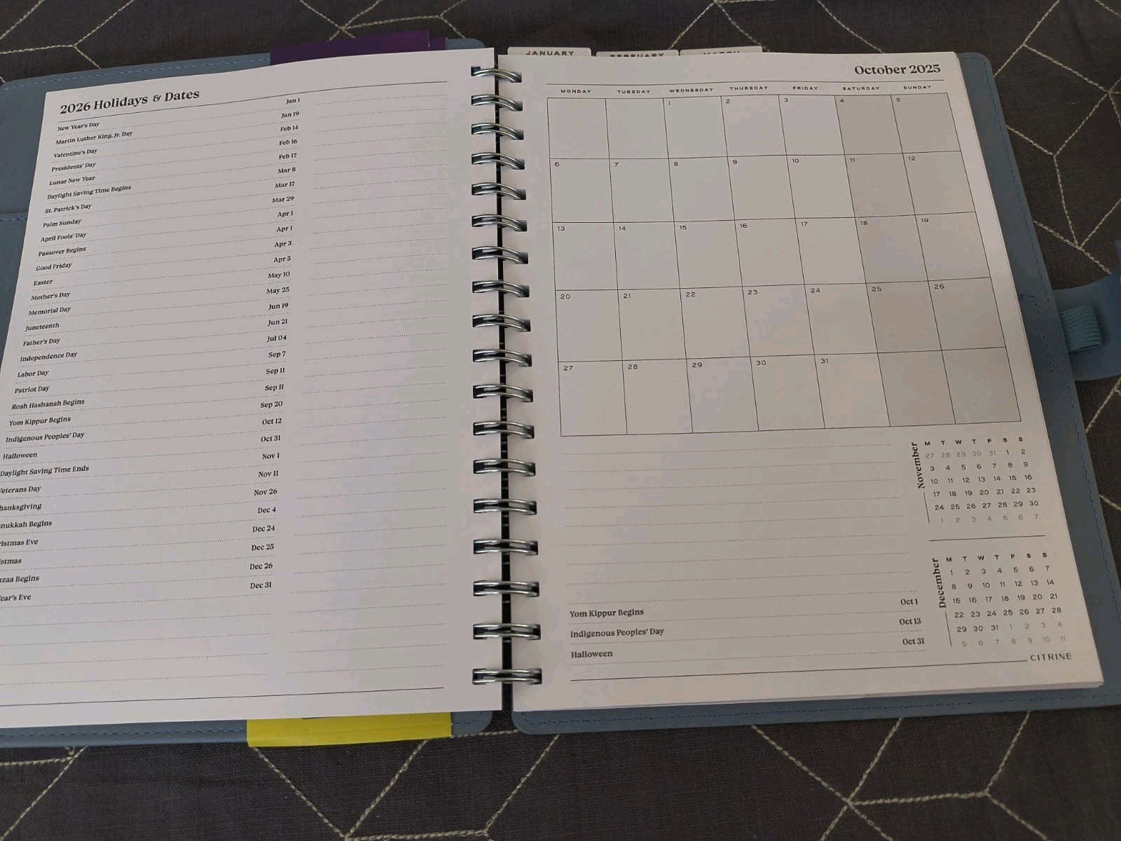 Blue Sky Citrine 2026 Calendar Planner Weekly New Year Faux Blue Suede
