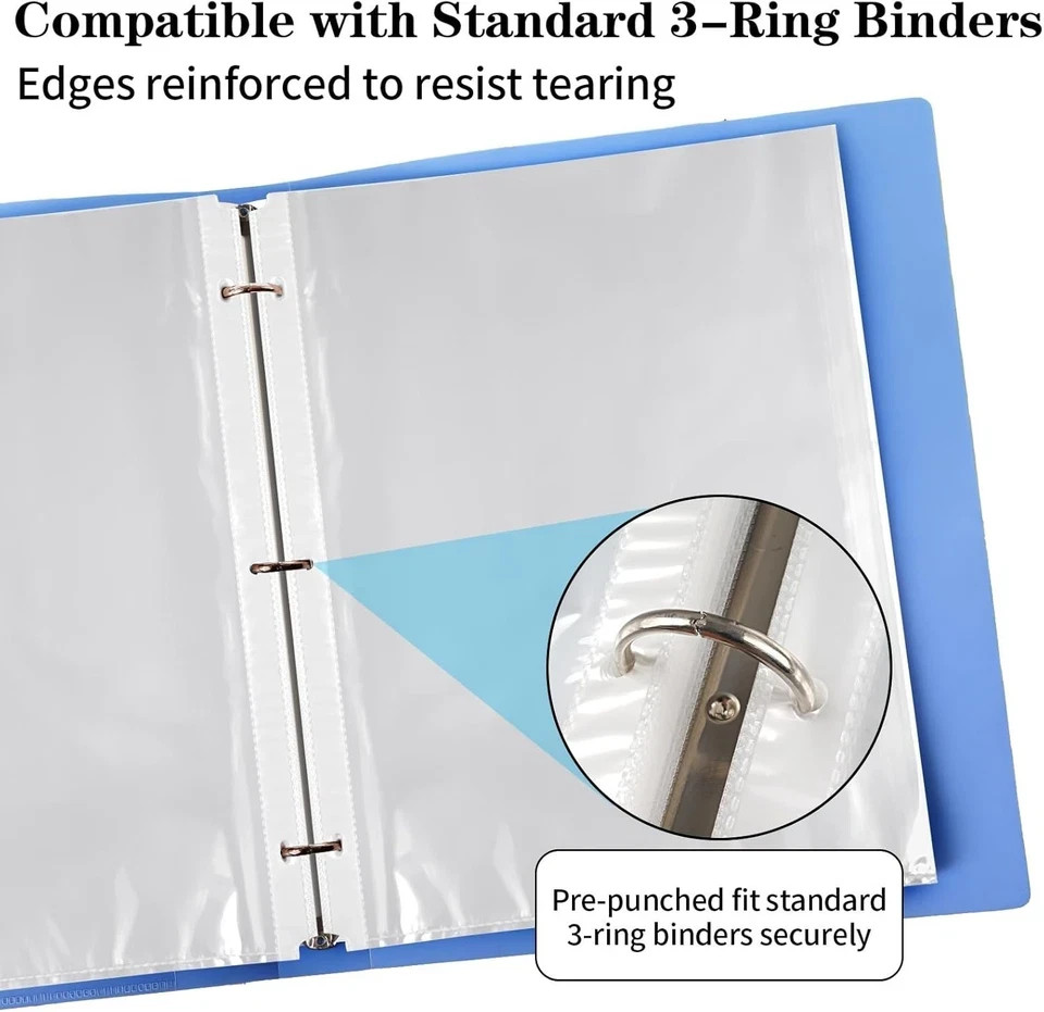 100 Pack Clear Sheet Protectors, 8.5 x 11 inch Page Protectors for 3 Ring Binder