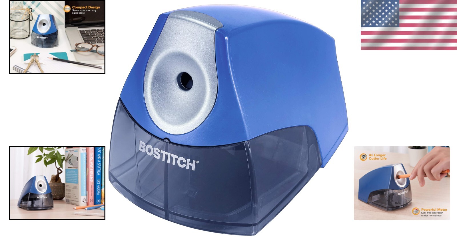 Compact Stall-Free Electric Pencil Sharpener with Safety Switch – Navy Blue