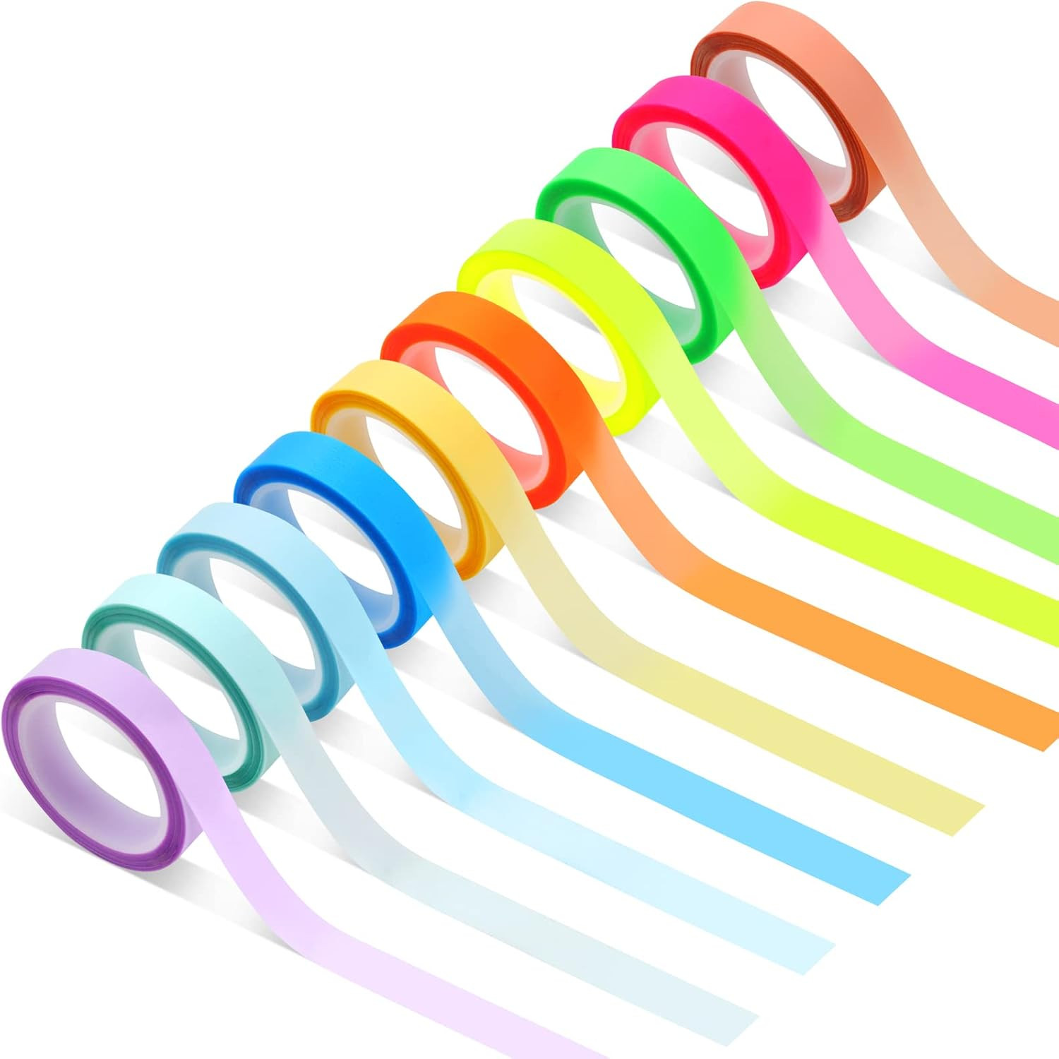 10 Rolls Colorful Highlighter Tape 0.31 x 1 Count (Pack of 10) Multicolor