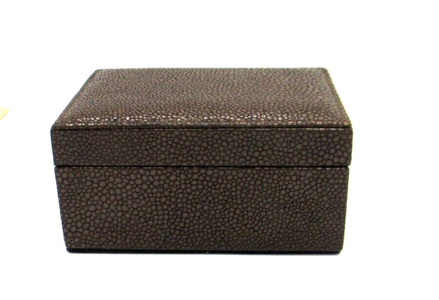 Leather Box Small Shagreen Embossed $85 NEW Graphic Image Brown