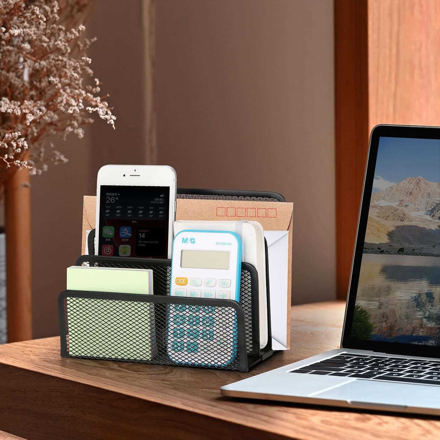 2 Pieces Desk Mail Organizer, Metal Mesh Small File Holders Letter Organizer, Bi