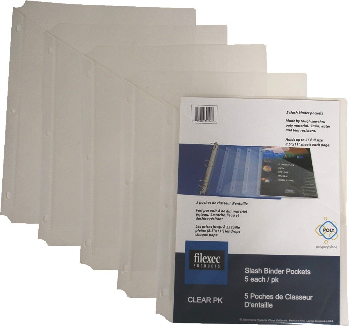 30 PCS 5010630204 3Hole Punched Letter Size Clear Binder Pocket Document Bag