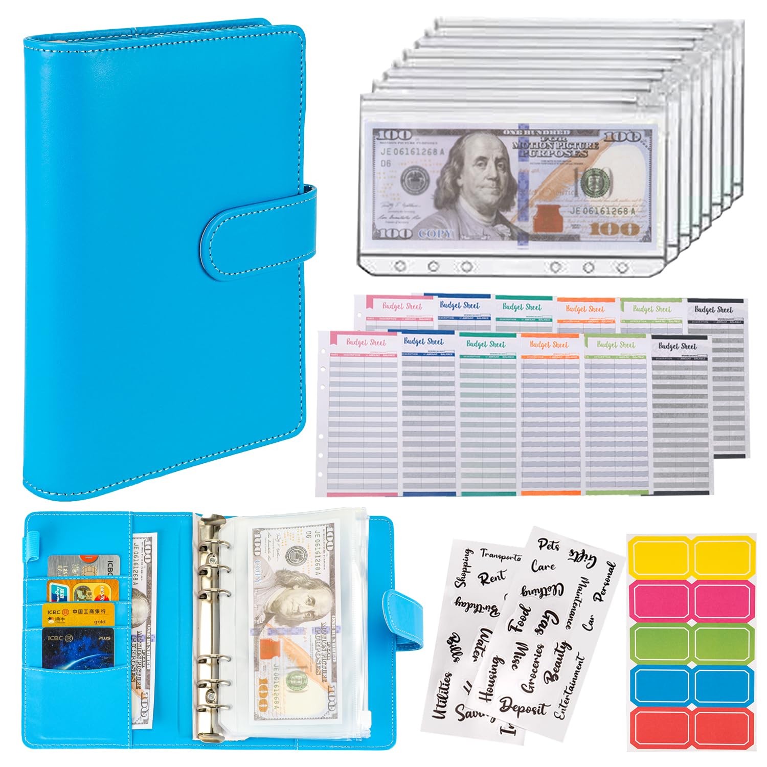 Budget Binder Cash Envelopes A6 Money Saving Organizer Zipper Bags Dark Blue