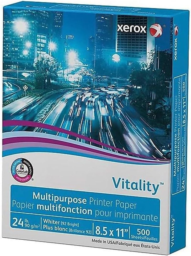 Xerox Vitality Multipurpose Print Paper, 92 Bright, 24 Lb Bond Weight, 8.5 X 11,