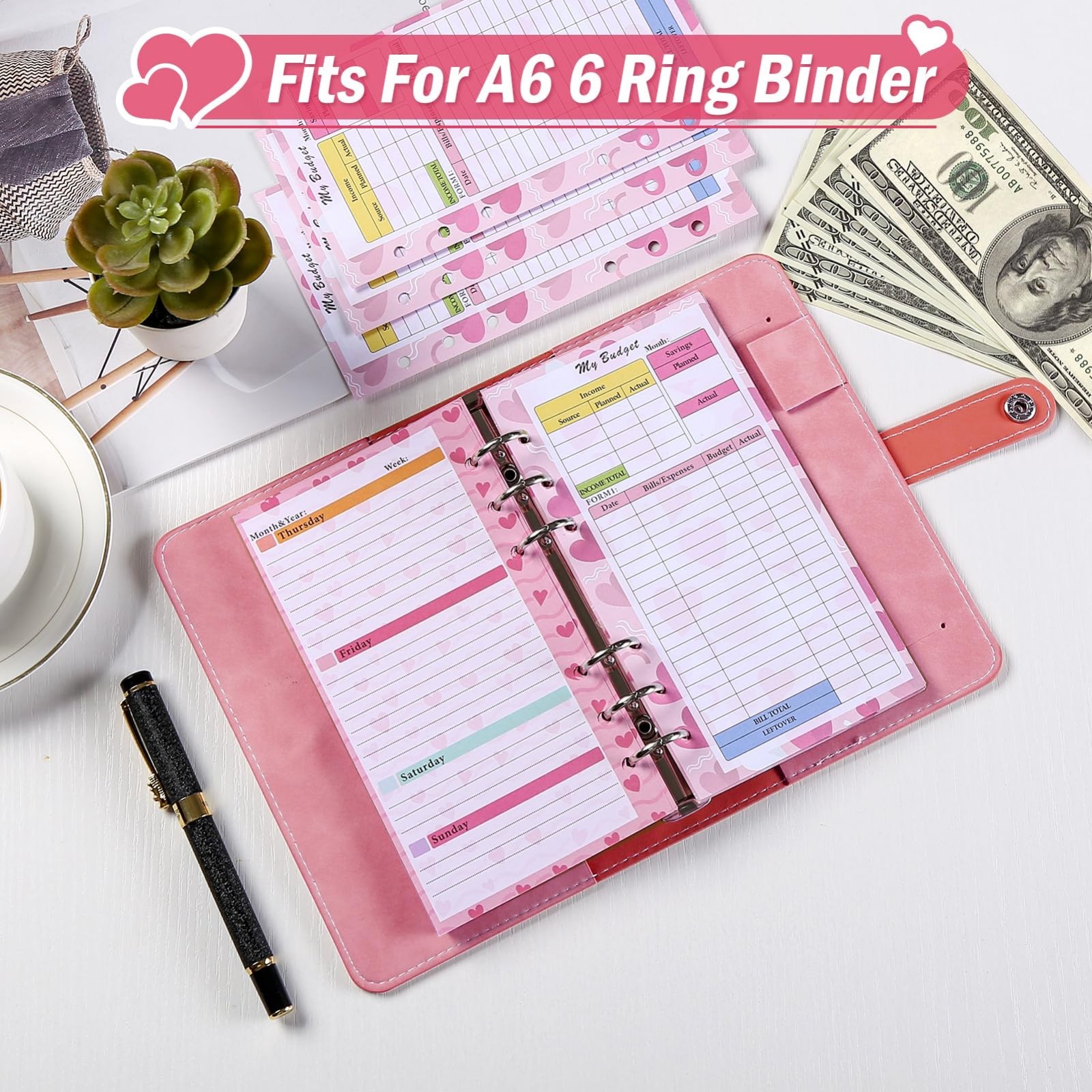 A6 Planner Refill Paper & Budget Sheets – Monthly Weekly Inserts, 6 Hole Expense