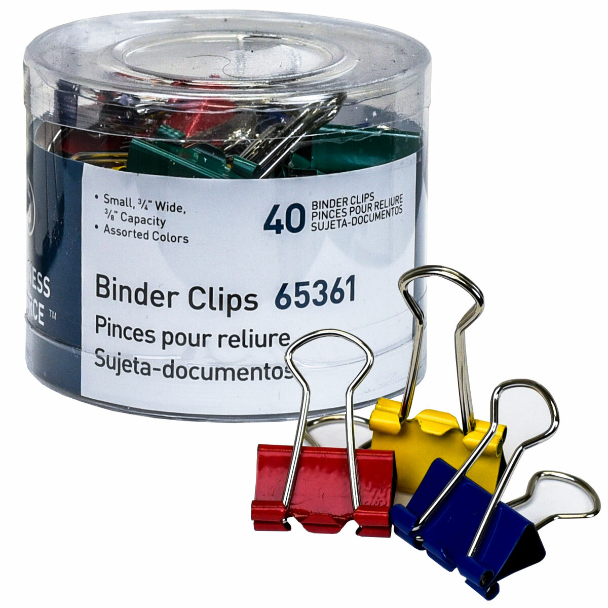 Business Source 65361 Small Binder Clips, 3/4″ Wide, Assorted Colors, Tub of 40