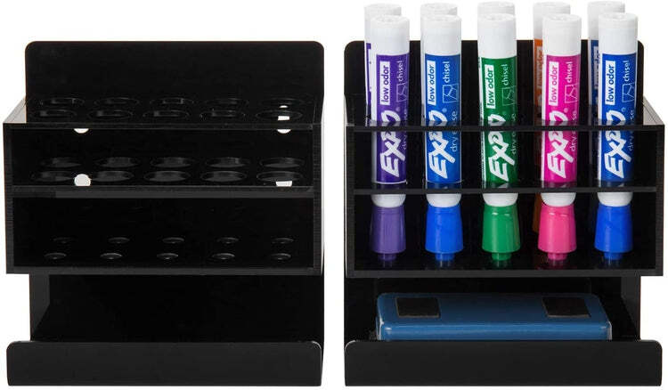 2-Tier Acrylic 10 Slot Dry Erase Whiteboard Marker and Eraser Holder, Set of 2