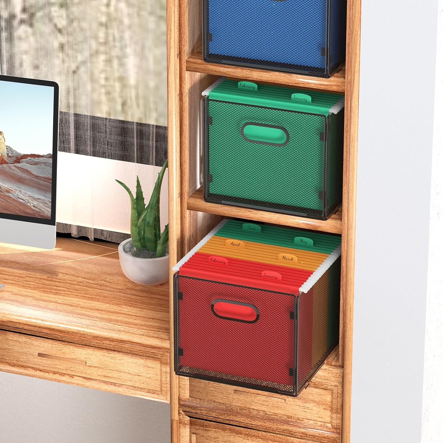 2 Pack Hanging File Organizer, Mesh File Folder Box Filing Box File Cabinet O…